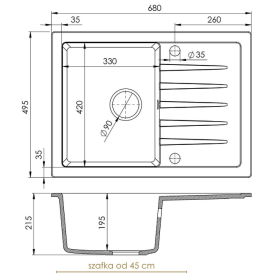 Мийка для кухні Sink Quality Titanite 1KKO 68x49,5x21,5 з переливом нанограніт парча TIT.B.1KKO.X