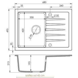 Мойка для кухни Sink Quality Titanite 1KKO 68x49,5x21,5 с переливом наногранит черный TIT.C.1KKO.X