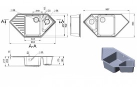 Мойка для кухни трапециевидная Буль-Буль Tirion врезная Магранит светло-черный 114010004