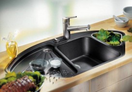 Мийка для кухні кутова BLANCO DELTA II SILGRANIT врізна з клапаном-автоматом антрацит 523656