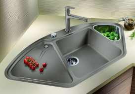 Мойка для кухни угловая BLANCO DELTA II SILGRANIT врезная  с клапаном-автоматом  алюметаллик 523658