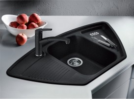 Мийка для кухні кутова BLANCO ZIA 9 E SILGRANIT трапециевидная врізна антрацит 514764