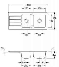 Мойка для кухни Villeroy & Boch Architectura 80 116х51 см керамика graphite 338002i4