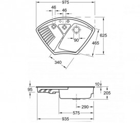 Мойка для кухни Villeroy & Boch Arena Corner 97,5х62,5 см керамика ivory 672902FU