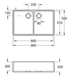 Мийка для кухні Villeroy & Boch Farmhouse 90 X подвійна 90х55 см кераміка white alpin 639001R1