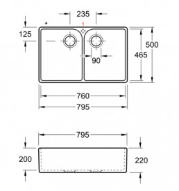 Мийка для кухні Villeroy & Boch Farmhouse 80 X подвійна 79,5х50 см кераміка crema 638002KR