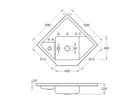 Мойка для кухни Villeroy & Boch Monumentum угловая 89,6х89,6 см керамика snow white 330301KG