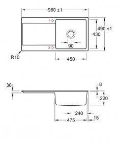 Мойка для кухни Villeroy & Boch Siluet 60 flat 98х49 см керамика graphite 33361Fi4