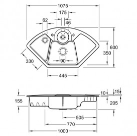 Мийка для кухні Villeroy & Boch Solo Corner 107,5х60 см кераміка graphite 670802i4