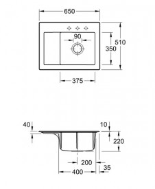 Мойка для кухни Villeroy & Boch Subway 45 Compact 65х51 см чаша справа керамика graphite 331302i4