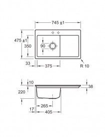 Мойка для кухни Villeroy & Boch Subway 45 Flat 74,5х47,5 см чаша слева керамика graphite 67721Fi4
