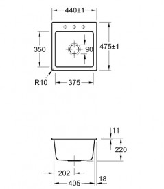Мойка для кухни Villeroy & Boch Subway 45 XS Flat 44х47,5 см керамика graphite 67811Fi4