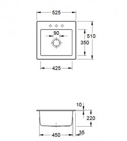 Мийка для кухні Villeroy & Boch Subway 50 S 52,5х51 см кераміка graphite 331501i4