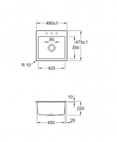 Мийка для кухні Villeroy & Boch Subway 50 S Flat 49х47,5 см кераміка graphite 33151Fi4