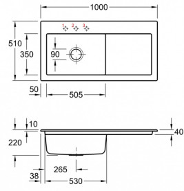 Мойка для кухни Villeroy & Boch Subway 60 XL 100х51 см чаша слева керамика graphite 671801i4