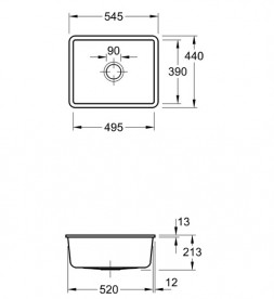 Мийка для кухні Villeroy & Boch Subway 60 SU 54,5х44 см під стільницю кераміка graphite 331001i4
