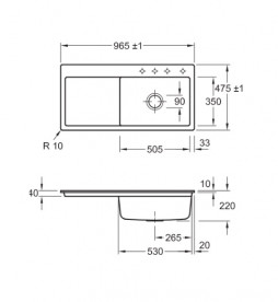 Мойка для кухни Villeroy & Boch Subway 60 XL Flat 96,5х47,5 см чаша справа керамика chromit 67191FJ0