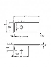 Мойка для кухни Villeroy & Boch Subway 60 XL Flat 96,5х47,5 см чаша слева керамика graphite 67181Fi4