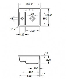 Мийка для кухні Villeroy & Boch Subway 60 XM Flat 58,5х47,5 см кераміка graphite 67801Fi4