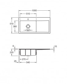 Мийка для кухні Villeroy & Boch Subway Style 60 100х51 см чаша зліва кераміка graphite 336201i4