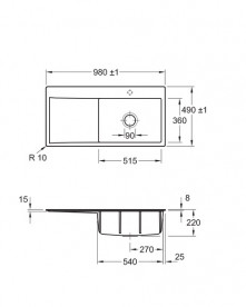 Мийка для кухні Villeroy & Boch Subway Style 60 Flat 98х49 см чаша справа кераміка ebony 33611FS5