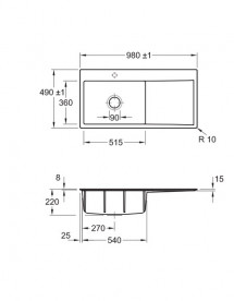 Мойка для кухни Villeroy & Boch Subway Style 60 Flat 98х49 см чаша слева керамика ivory 33621FFU