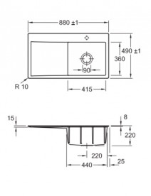 Мойка для кухни Villeroy & Boch Subway Style 50 Flat 88х49 см чаша справа керамика graphite 33511Fi4