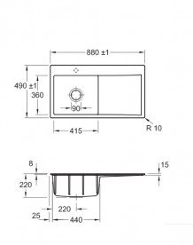 Мийка для кухні Villeroy & Boch Subway Style 50 Flat 88х49 см чаша зліва кераміка graphite 33521Fi4
