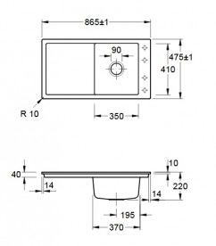 Мойка для кухни Villeroy & Boch Timeline 50 Flat 86,5х47,5 см керамика graphite 33071Fi4