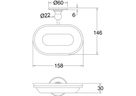 Мыльница для ванной Burlington с крепление к стене латунь/керамика хром/белый A1 CHR