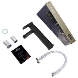 Набор 2 в 1 душевая система Kroner Edelstahl Kubus-SCH082 + смеситель для раковины Edelstahl Kubus-SCH010-3 черный CVS30178