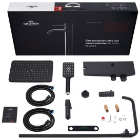 Набор 3 в 1 душевая система Kroner Armada-SCH066 + смеситель Edelstahl Klassisch-SCH010 + трап Harz SCH60 черный CVS30169