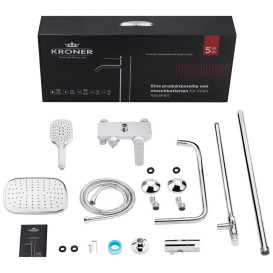 Набір 3 в 1 душова система Kroner Armada-W063 + змішувач для раковини Armada-W010 хром/білий CVS30214