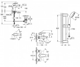 Набор смесителей для ванной Grohe BauEdge 3 в 1 с душевым гарнитуром хром UA123367M0