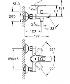 Набір змішувачів для ванної Grohe BauLoop 3 в 1 з душовим гарнітуром хром UA123214S0