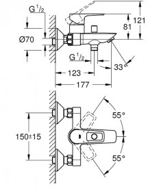 Набор смесителей для ванной Grohe BauLoop 3 в 1 с душевым гарнитуром хром UA123215M0