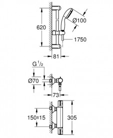 Набор смесителей для ванной Grohe Grohtherm 800 + BauEdge 3 в 1 с душевым гарнитуром хром UA34105TS0