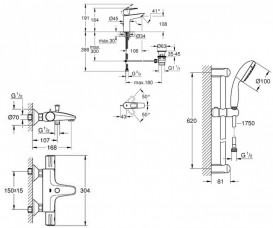 Набір змішувачів для ванної Grohe Grohtherm 800 + BauEdge 3 в 1 з душовим гарнітуром хром UA34550TM0