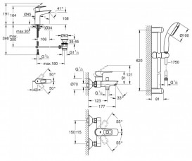 Набор смесителей для ванной и кухни Grohe BauLoop 3 в 1 с душевым гарнитуром хром UA123225MK