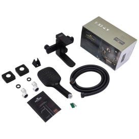 Набір змішувачів для ванної кімнати Kroner Edelstahl Kubus-SCH010 + змішувач Edelstahl Kubus-SCH060 + штанга для душу чорний CVS30161