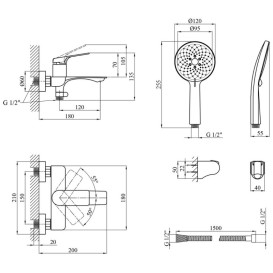 Набор смесителей для ванной Kroner Graz-GRP060 + смеситель Graz-GRP010 графит CVS30153