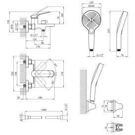 Набор смесителей для ванной Kroner Linz-GRN060 + смеситель Linz-GRN010 серый CVS30158