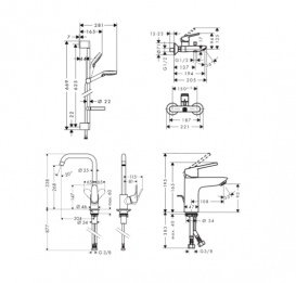 Набір змішувачів для ванни + кухня Hansgrohe Logis Loop 1172019