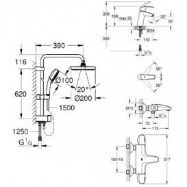 Набор смесителей ванны Grohe Eurosmart с душевым гарнитуром хром 34102TS 