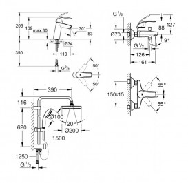 Набір змішувачів ванни Grohe Eurosmart з душовим гарнітуром хром 12324TS