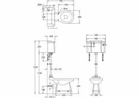 Набір труб для середнього бачка: труба зливу керамічна ручка і кронштейни Burlington хром T33 CHR