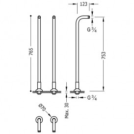 Підлогові водозабори для змішувача для ванни Tres Tres-Clasic 2 шт хром 24219403