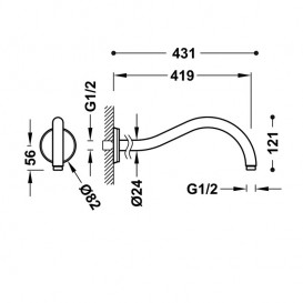 Настенный душевой кронштейн Tres 431 мм состаренная латунь матовый 29933701LM