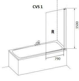 Шторка для прямоугольной ванны Ravak CVS1-80 R одноэлементная правосторонняя профиль сатин стекло transparent 7QR40U00Z1