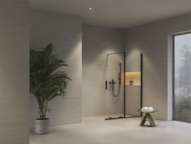 Нерухома стінка для душу Ravak Roll Walk In ROWI-120 із рухомим склом профіль чорний скло transparent X9WVG0300Z1